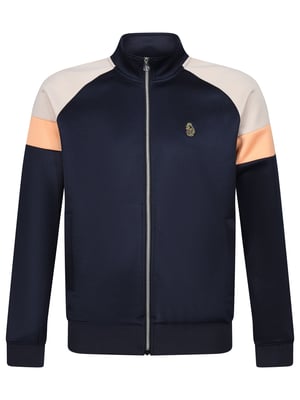Luke 1977 Men's Kas 3 Zip Through Funnel Neck Sweatshirt in Blue