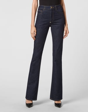 Jeans med utsvängd passform och dödskalle