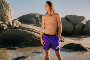 Badshorts för Män med Mönsterränder Purpur