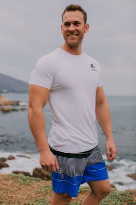 Zwemshort voor heren met patroonstrepen blauw