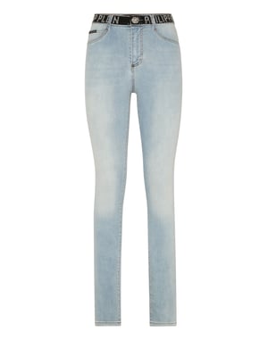 Denim Jeggingbyxor med strassband och hög midja