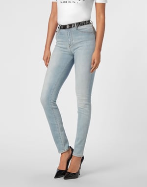 Denim Jeggingbyxor med strassband och hög midja