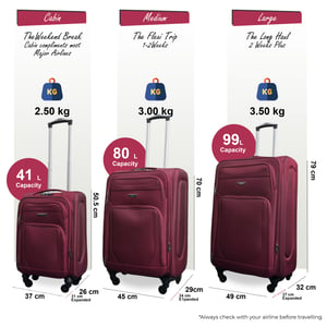 Soft Shell Lightweight Wine Nylon 4 Wheel Travel Case Holiday Suitcase