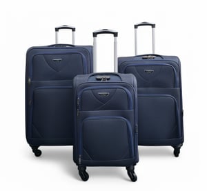 Zachte, lichtgewicht marineblauwe nylon reiskoffer met 4 wielen, vakantiekoffer