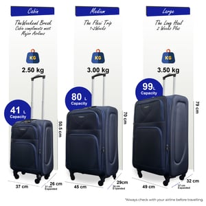 Zachte, lichtgewicht marineblauwe nylon reiskoffer met 4 wielen, vakantiekoffer