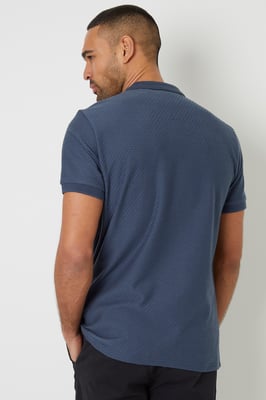 Blue Textured Cotton Quarter Zip Polo Shirt