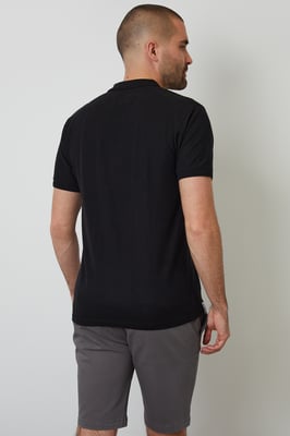 Black Cotton Pique Short Sleeve Polo Shirt