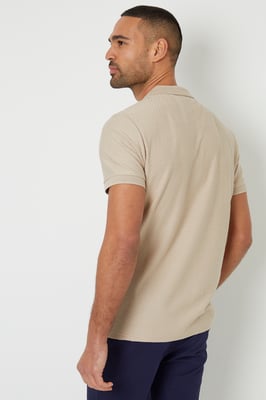 Stone Textured Cotton Quarter Zip Polo Shirt