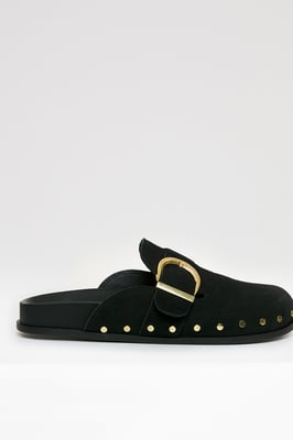Black Studded Slip On Mule Sandals