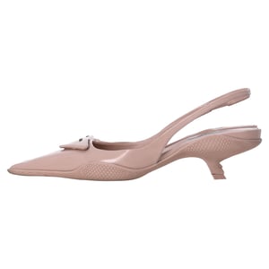 Prada Spazzolato Triangle Logo Pointed Toe 45mm Slingback Pumps in Beige Leather