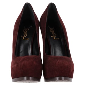 Saint Laurent Tribtoo Platform Pumps in Burgundy Suede