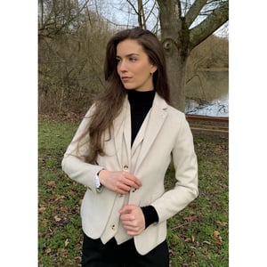 Women's Cream Tailored Fit Wool Blend Tweed Blazer