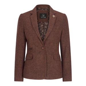 Dames roestbruine visgraat wollen tweed ruitblazer
