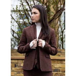 Dames roestbruine visgraat wollen tweed ruitblazer