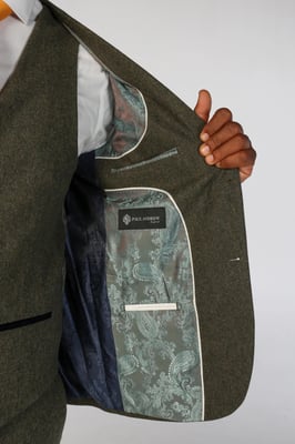 Heren olijfgroene wolmix tweed formele blazer
