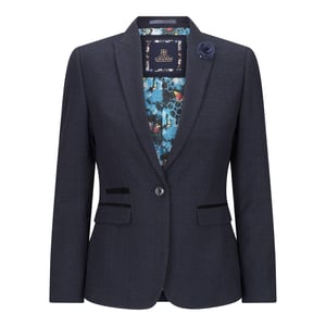 Dames getailleerde tweed marineblauwe geruite blazer wollen jas