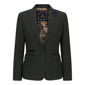 Women's Tweed Green Check Blazer Wool Classic Jacket