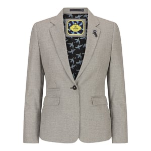 Beige tweed getailleerde wolmix blazer voor dames