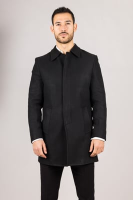 Men's Wool Blend Classic Collar Black Overcoat
