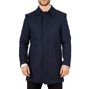Men's Wool Blend Classic Collar Navy Overcoat
