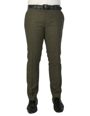 Men's Olive Green Wool Blend Tweed Formal Trousers