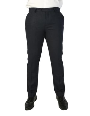 Men's Navy Blue Wool Blend Tweed Formal Trousers