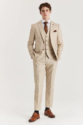 Men's Beige Lightweight Summer Wedding Party Trouser