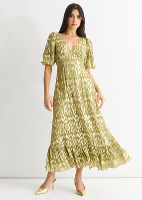 Grön viskos Animal Jacquard Occasion Midiklänning
