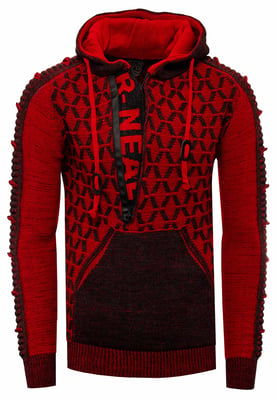 Contrasterende grof gebreide hoodie met 1/2 rits