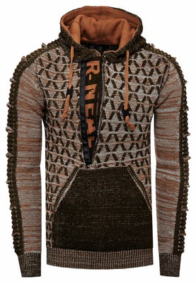 Contrasterende grof gebreide hoodie met 1/2 rits