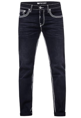 Jeansbroek "LEVIN" in Zwart Gebruikt met witte contrasterende stiksels