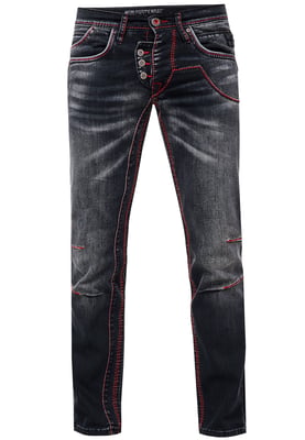 Jeansbroek "RUBEN" Zwart Gebruikt met neonrode decoratieve naad