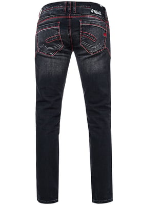 Jeansbroek "RUBEN" Zwart Gebruikt met neonrode decoratieve naad