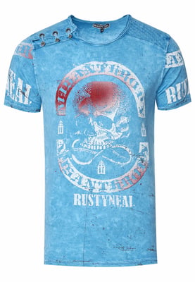 Gewassen T-shirt met knoopsluiting aan de zijkant en een doodshoofdprint
