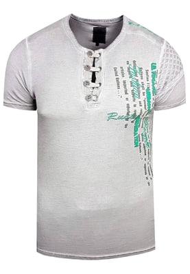Olie-gewassen T-shirt met knoopsluiting