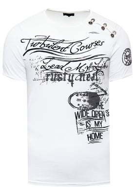 Olie-gewassen T-shirt met knoopjes aan de zijkant en prints