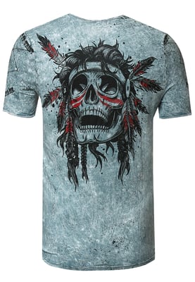 T-shirt met gewassen ronde hals, knoopsluiting en prints