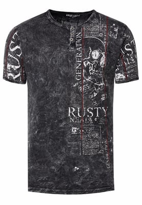 Henley T-shirt met knoopstreep en prints aan de voorkant