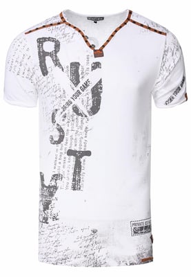 T-shirt met V-hals, suède details en een patroon van klinknagels