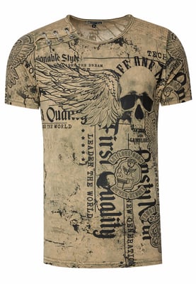 Gewassen T-shirt met "Flying-Skull" print