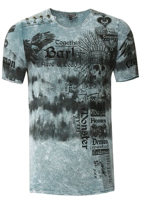 T-shirt in kleur met voorkant in tie-dye batik en bedrukking
