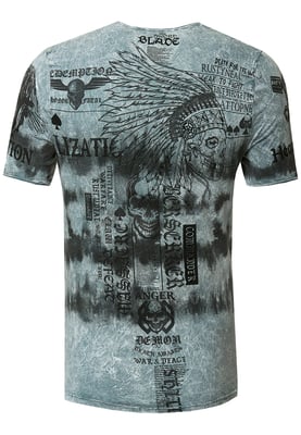 T-shirt in kleur met voorkant in tie-dye batik en bedrukking