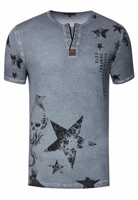 T-shirt met ronde hals en Henley-stijl, met opdrukken en knoopsluiting
