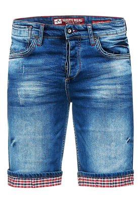 Blauwe gebruikte jeansshorts met ruitjesmotief "SATTO"