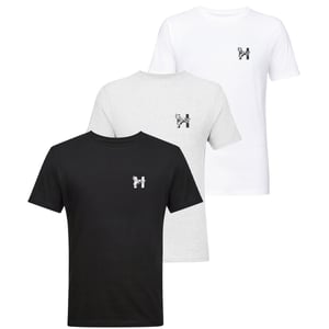 Henleys Heren Triphen T-Shirt (Pak van 3) (Wit/Zwart/Grijs)