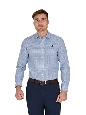 Long Sleeve Pentagon Pattern Cotton Poplin Shirt / White