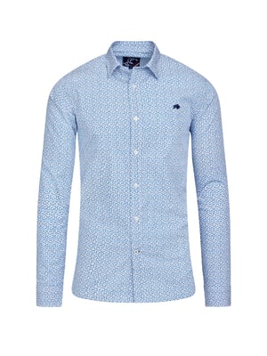 Long Sleeve Pentagon Pattern Cotton Poplin Shirt / White