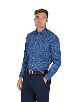 Long Sleeve Flower Bud Cotton Poplin Shirt / Navy