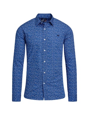 Long Sleeve Flower Bud Cotton Poplin Shirt / Navy
