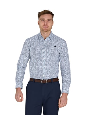 Long Sleeve Floral Print Cotton Poplin Shirt / Sky Blue